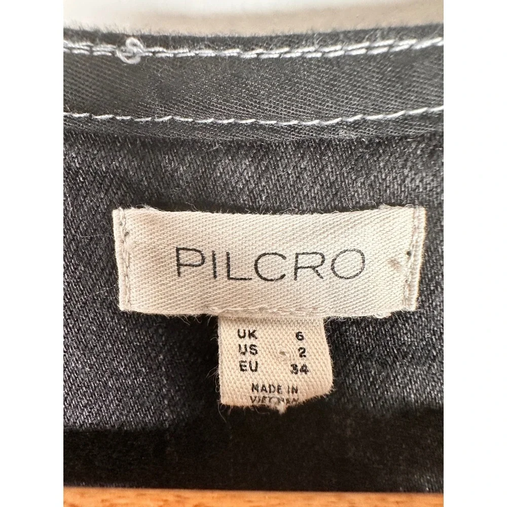 Pilcro Denim Mini Dress Womens 2 Black Zip Front Contrast Stitch Racerback
